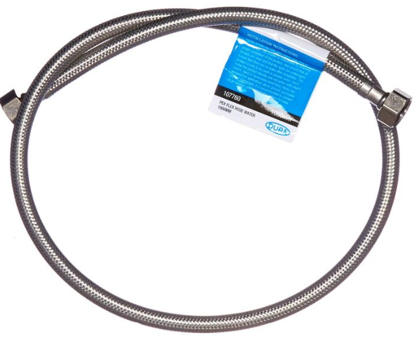 107761 - SS304 Braided 1/2'' Flex Hose Water 10mm x 1500mm SS 
