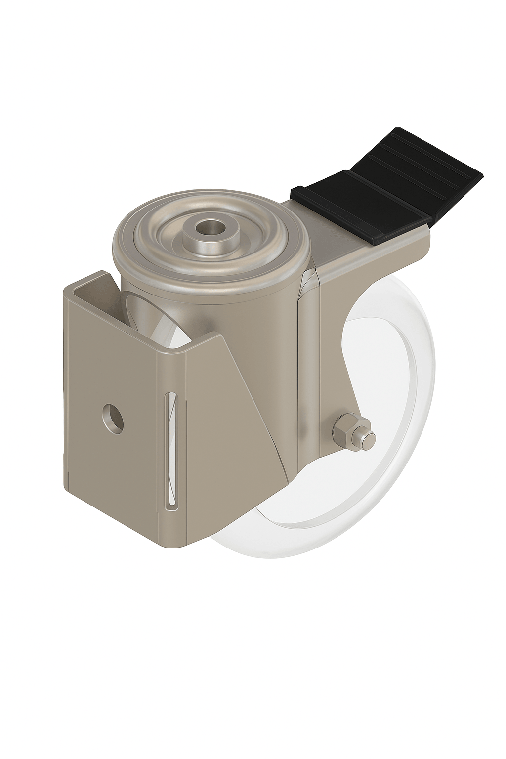 R011 - Rear castor & wheel With Brake and pallet mounting bracket