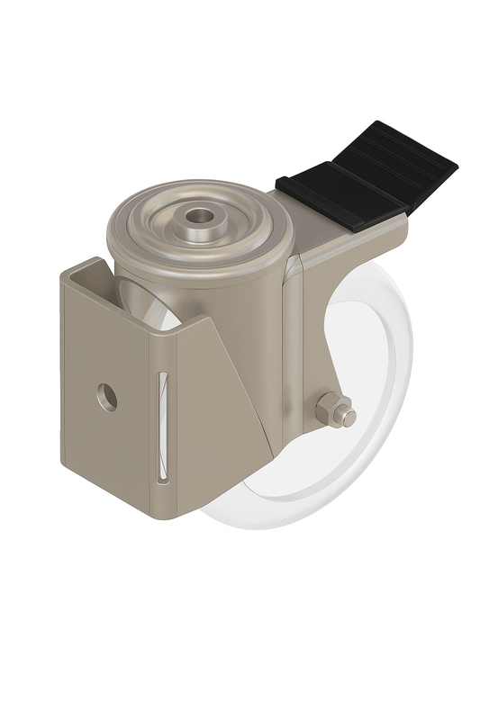 R011 - Rear castor & wheel With Brake and pallet mounting bracket
