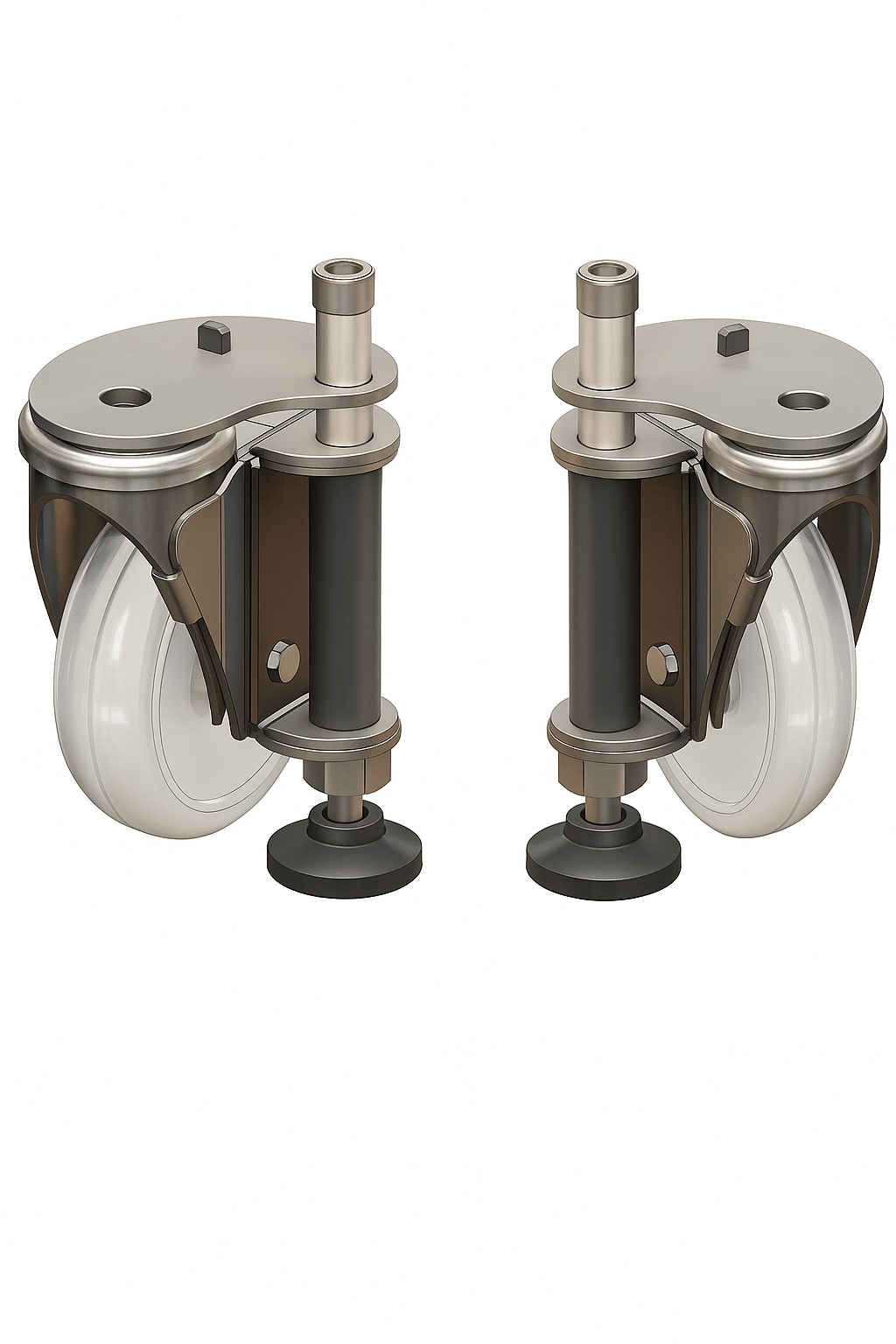 R202 - Pair Front Wheel (Rear Facing) Jacking Castor Kit c/w castors, wheels, jacking feet and foot pads.